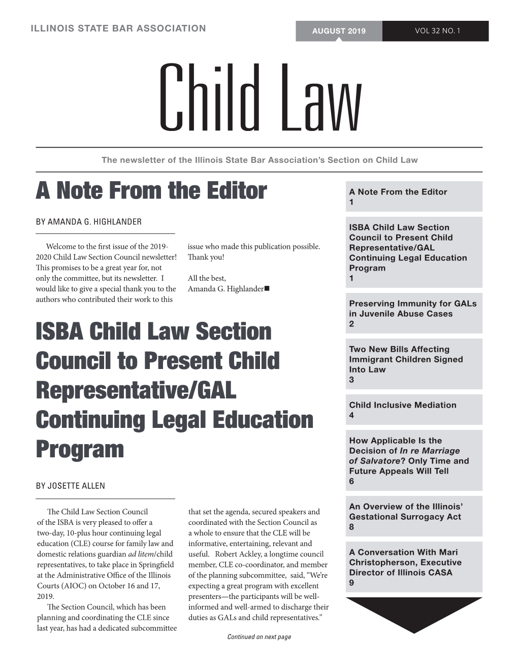 ISBA Child Law Section Council to Present Child Representative/GAL