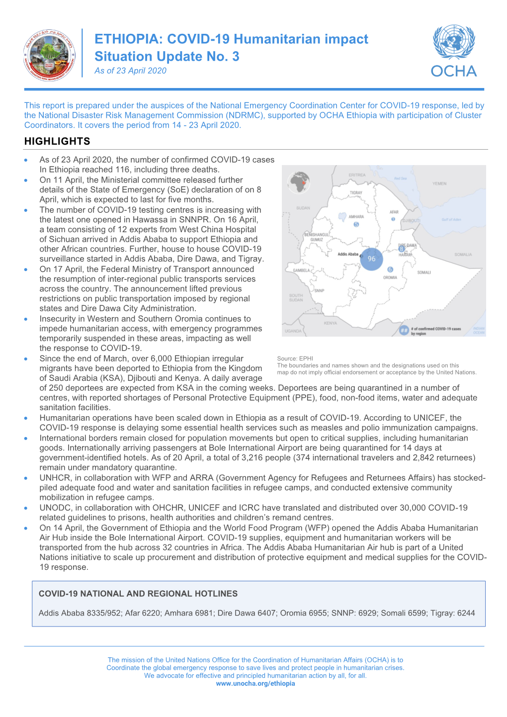 ETHIOPIA: COVID-19 Humanitarian Impact Situation Update No. 3 As of 23 April 2020