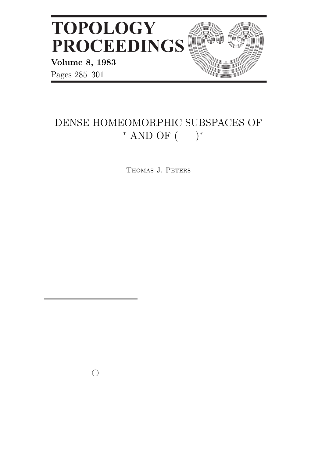 Topology Proceedings 8 (1983) Pp. 285-301: DENSE