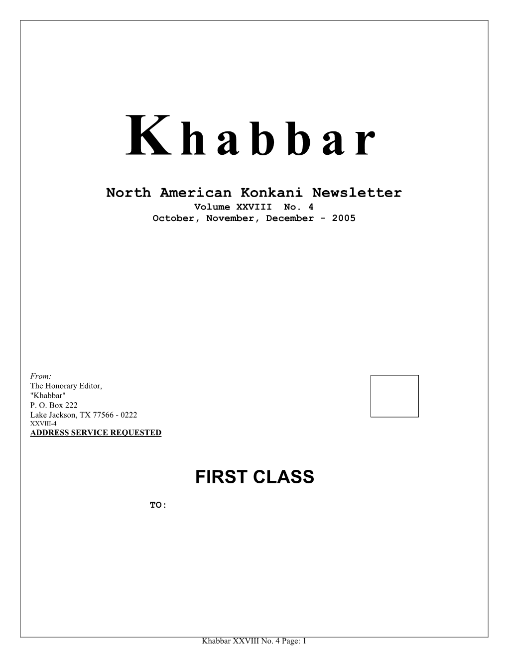 Khabbar Vol. XXVIII No. 4