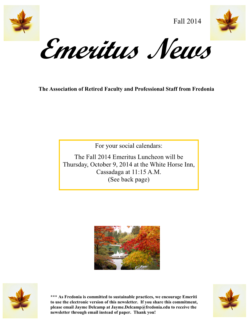 Fall 2014 Emeritus News