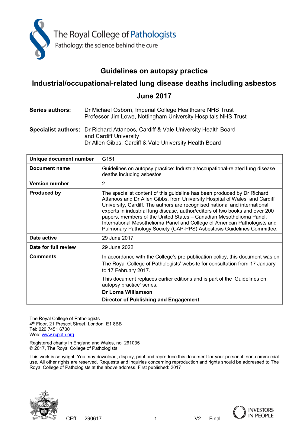 Industrial/Occupational-Related Lung Disease Deaths Including Asbestos June 2017