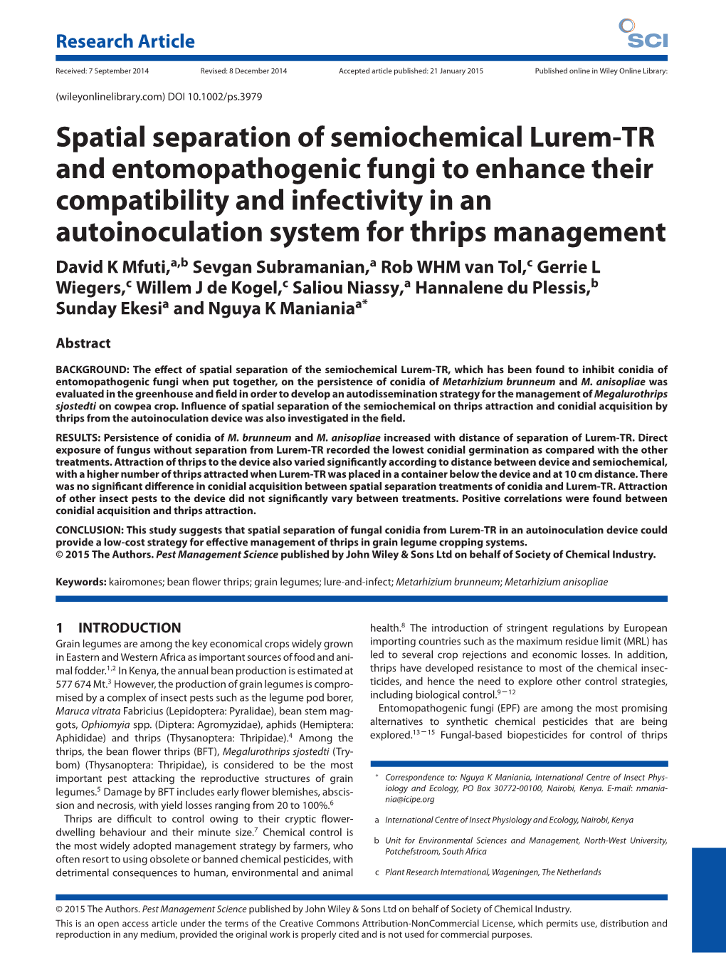 Spatial Separation of Semiochemical Lurem-TR and Entomopathogenic