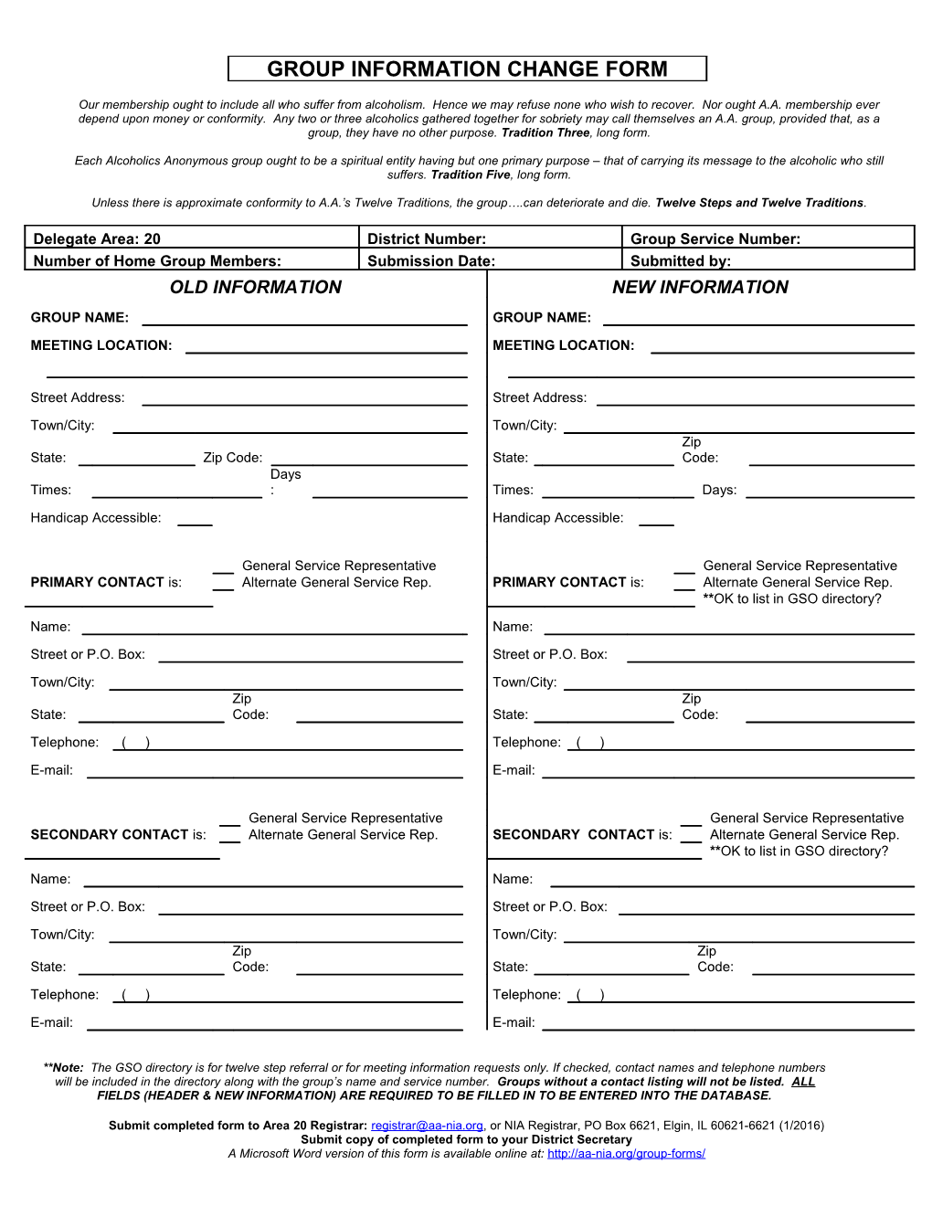 Group Information Change Form