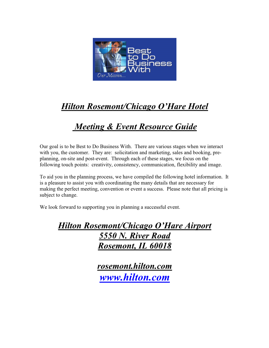 Hilton Rosemont/Chicago O'hare Hotel Meeting & Event Resource