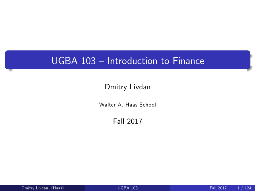 UGBA 103 Pintroduction to Finance