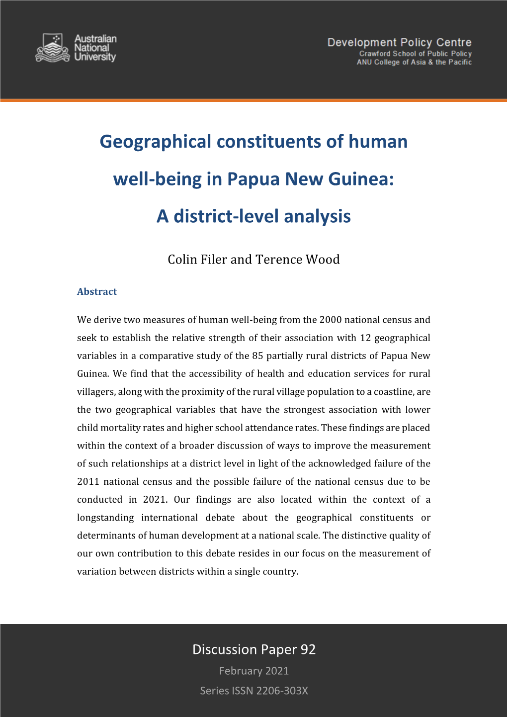 Geographical Constituents of Human Well-Being in Papua New Guinea: a District-Level Analysis