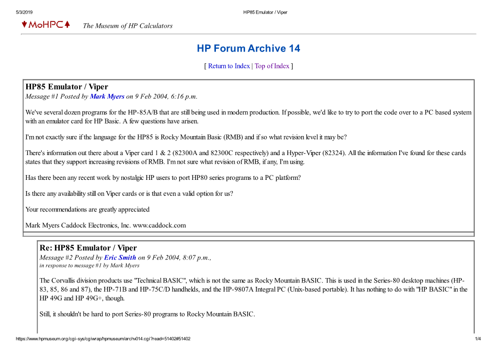 HP Forum Archive 14