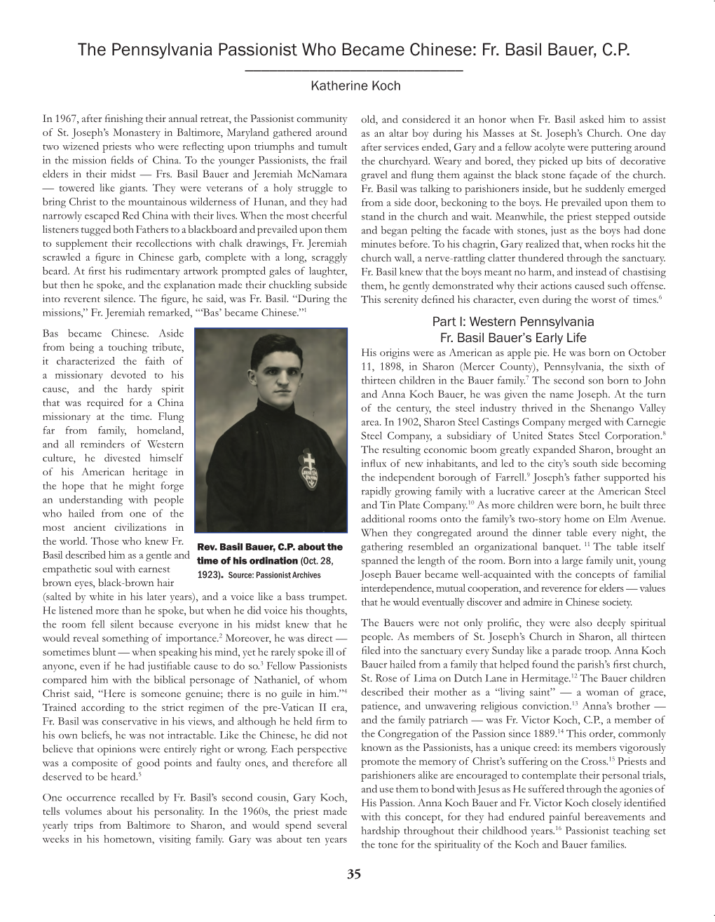 The Pennsylvania Passionist Who Became Chinese: Fr. Basil Bauer, C.P