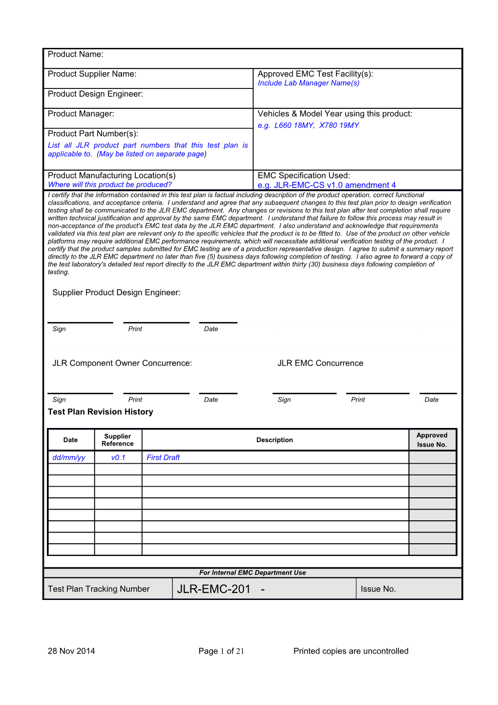 Component EMC Test Plan