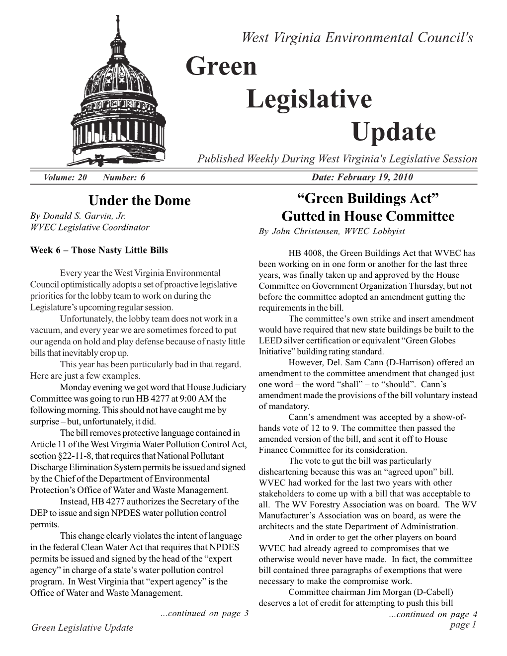 Legislative Update #6 February 19, 2010