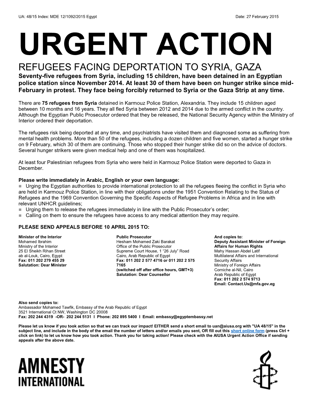 Urgent Action