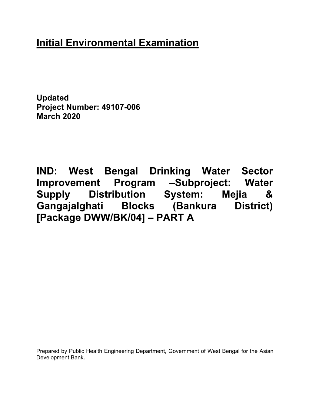 49107-006: West Bengal Drinking Water Sector Improvement Project