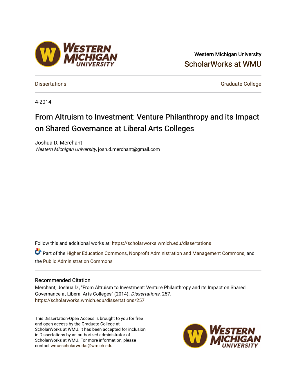 From Altruism to Investment: Venture Philanthropy and Its Impact on Shared Governance at Liberal Arts Colleges