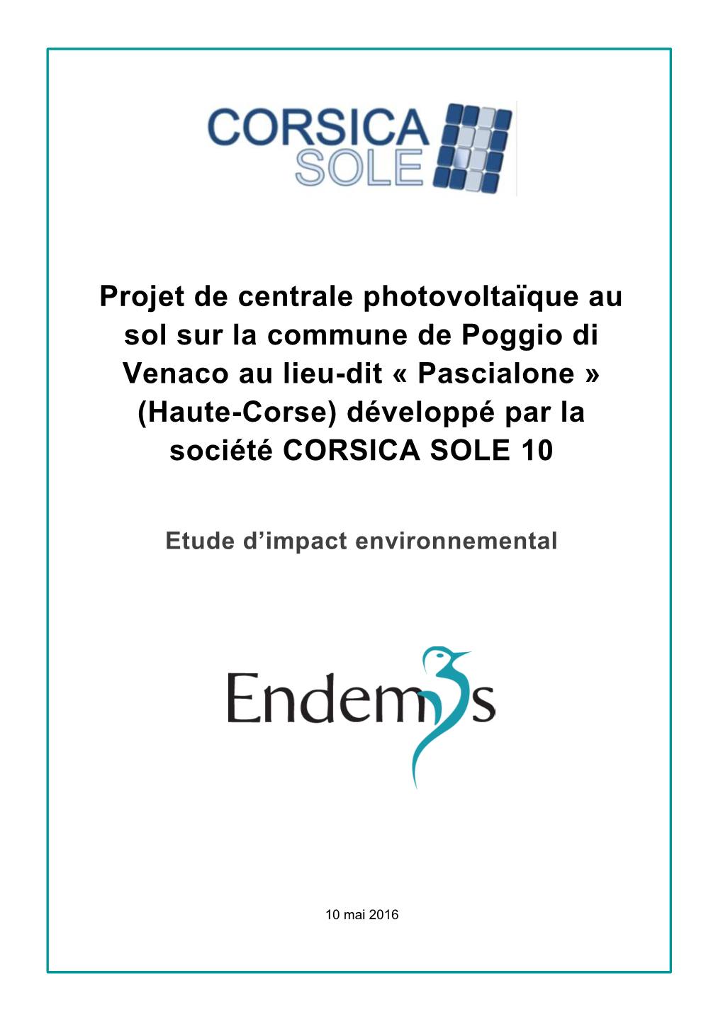 Projet De Centrale Photovoltaïque Au Sol Sur La Commune De Poggio Di Venaco Au Lieu-Dit « Pascialone » (Haute-Corse) Développé Par La Société CORSICA SOLE 10