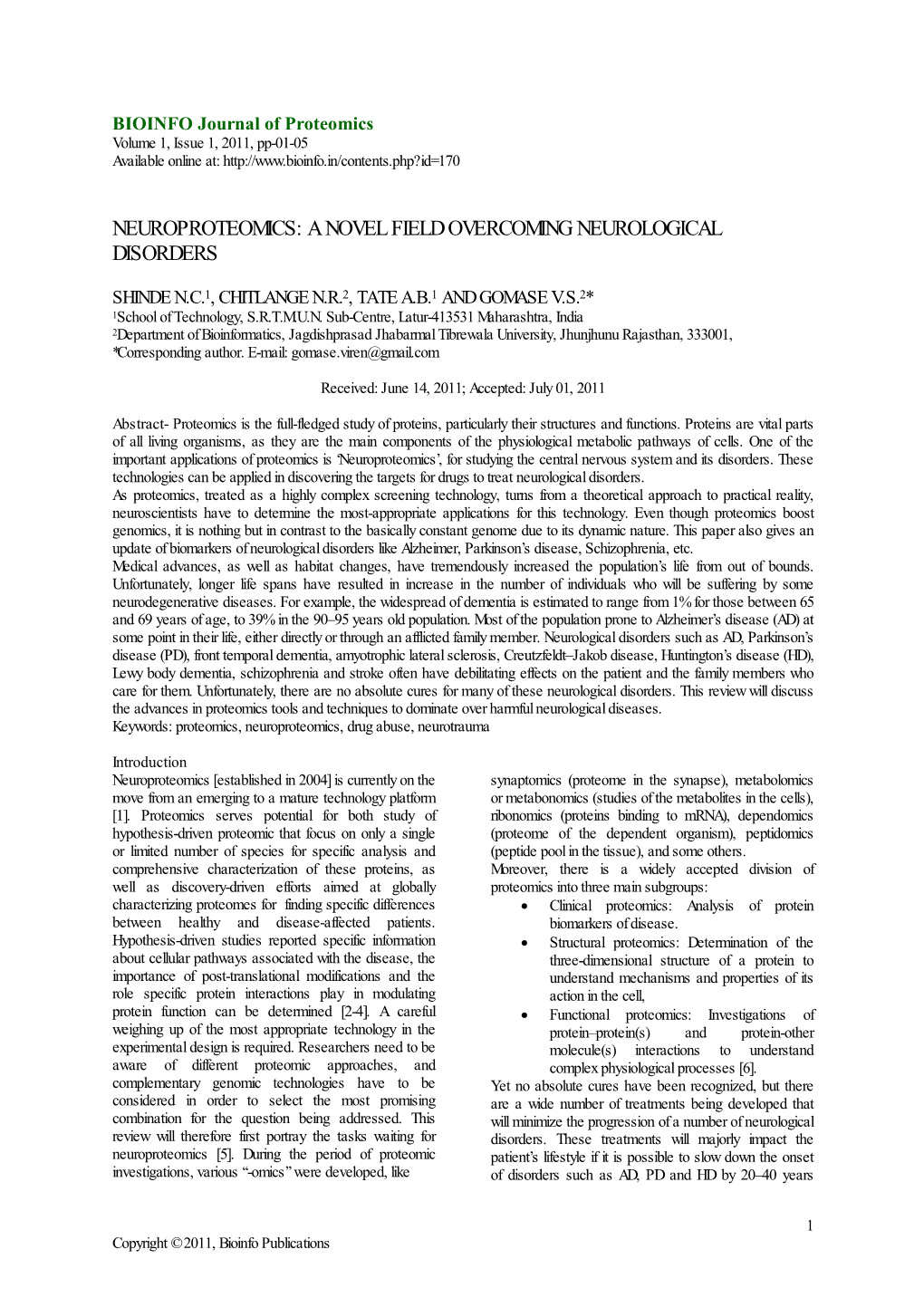 Neuroproteomics: a Novel Field Overcoming Neurological Disorders