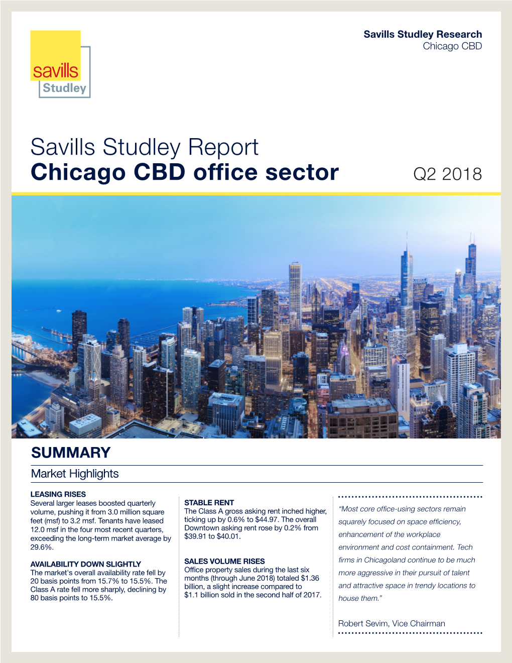 Savills Studley Report Chicago CBD Office Sector Q2 2018