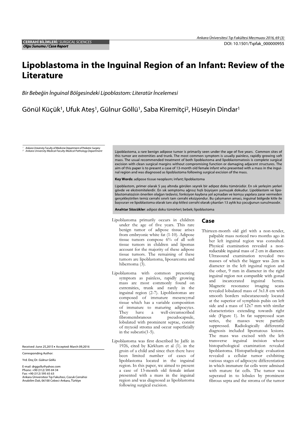 Lipoblastoma in the Inguinal Region of an Infant: Review of the Literature