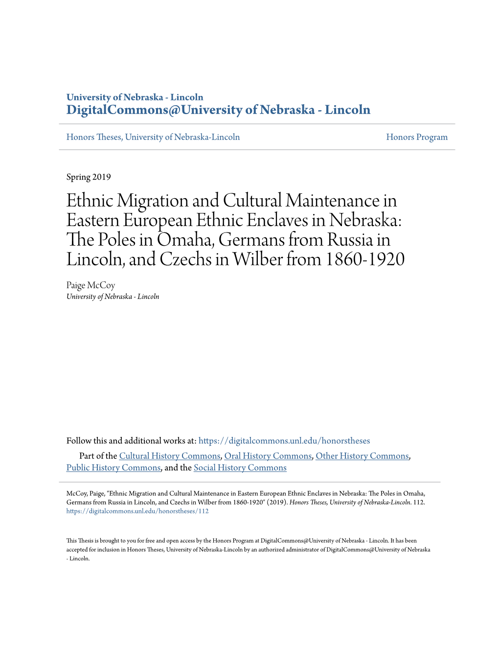 Ethnic Migration and Cultural Maintenance in Eastern European