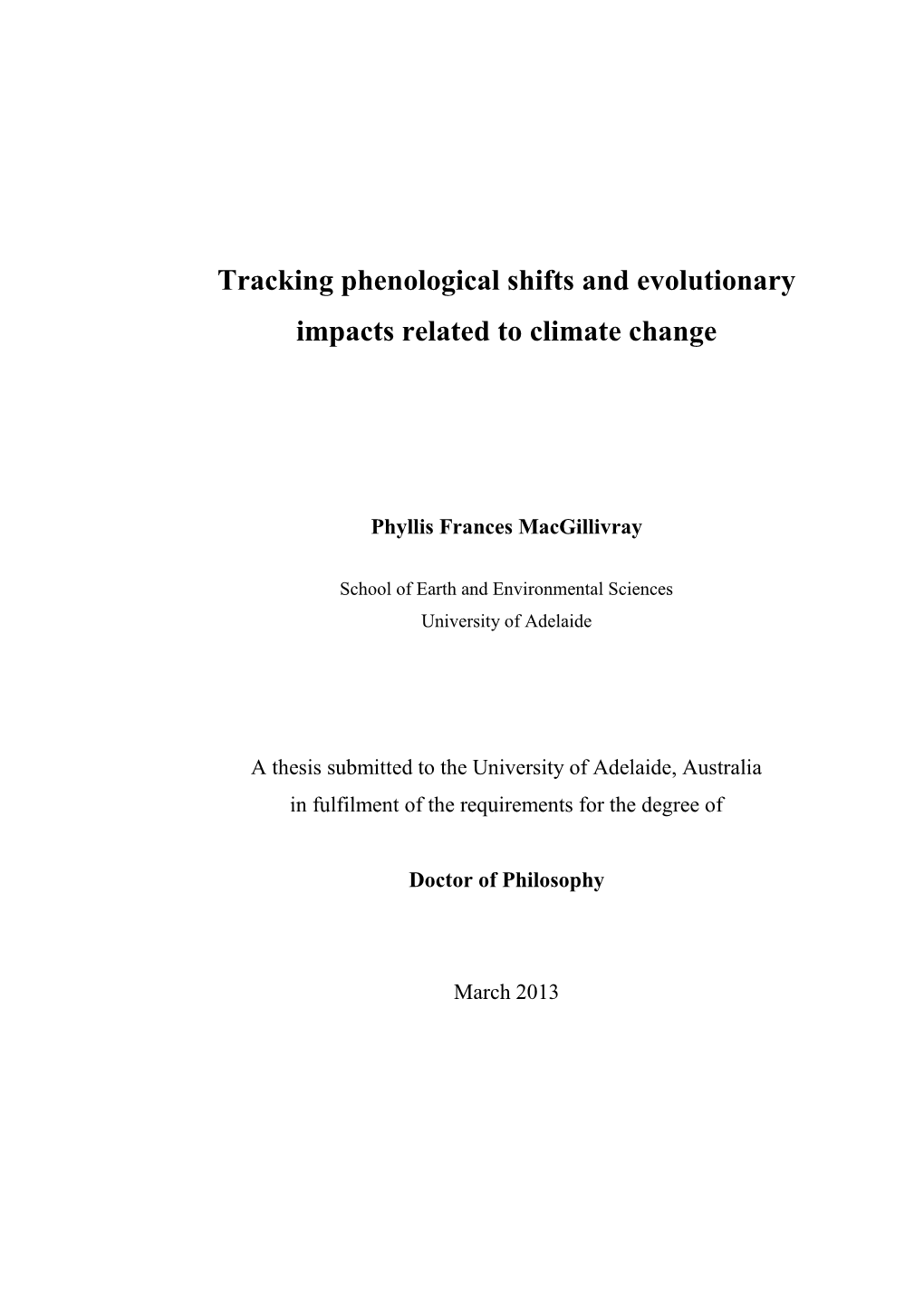 Tracking Phenological Shifts and Evolutionary Impacts Related to Climate Change