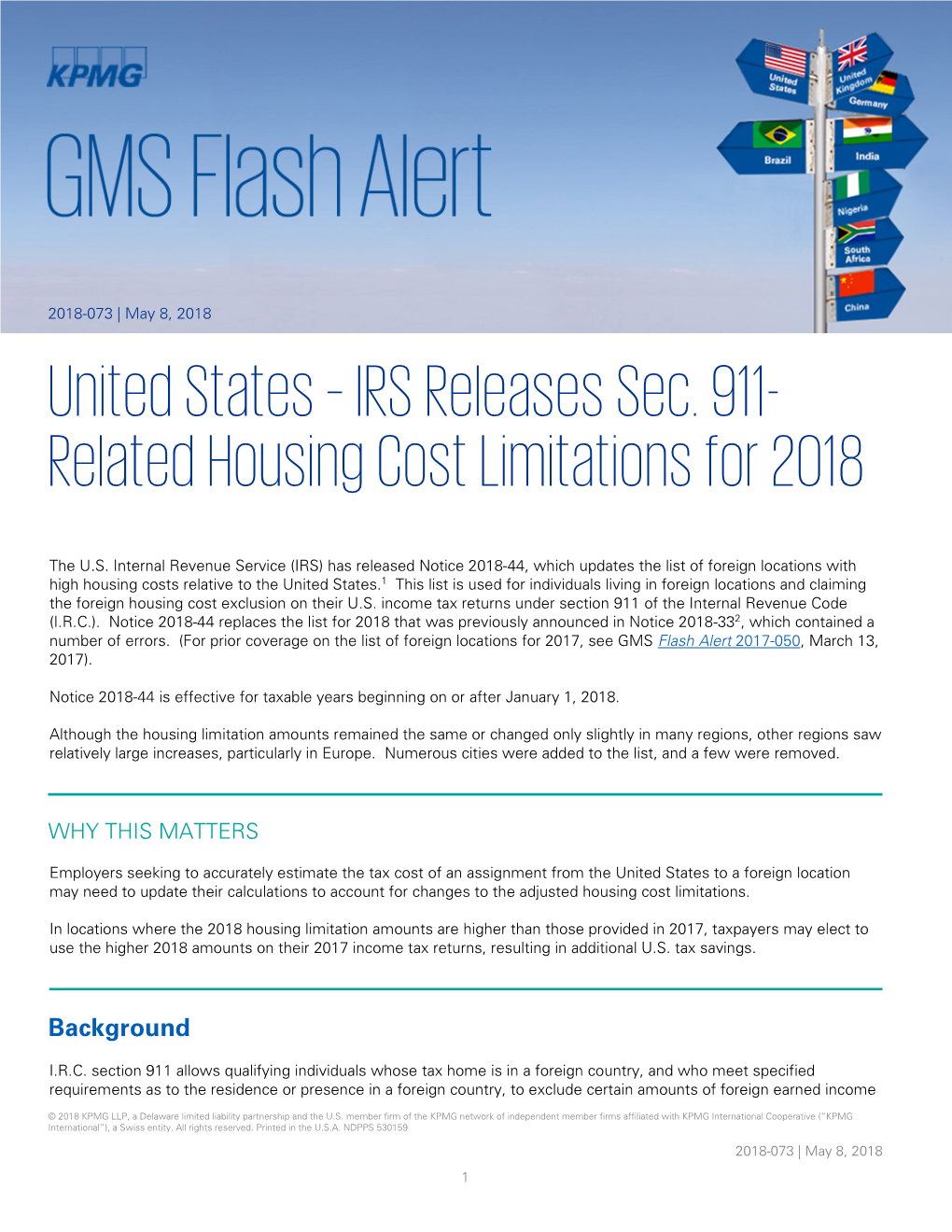 IRS Releases Sec. 911-Related Housing Cost Limitations for 2018