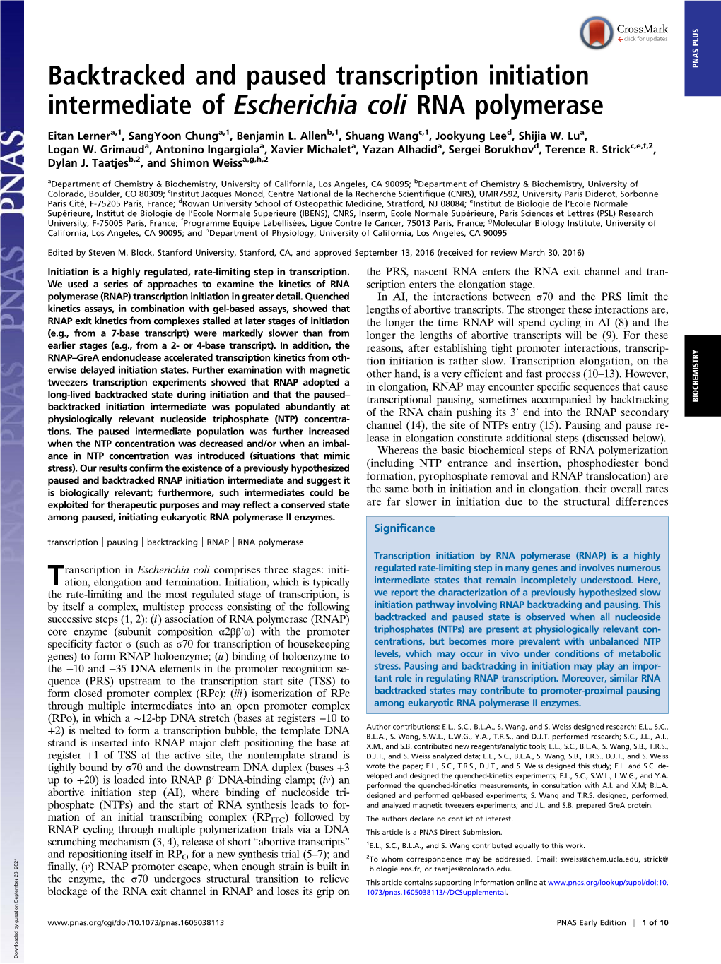 Backtracked and Paused Transcription Initiation Intermediate Of