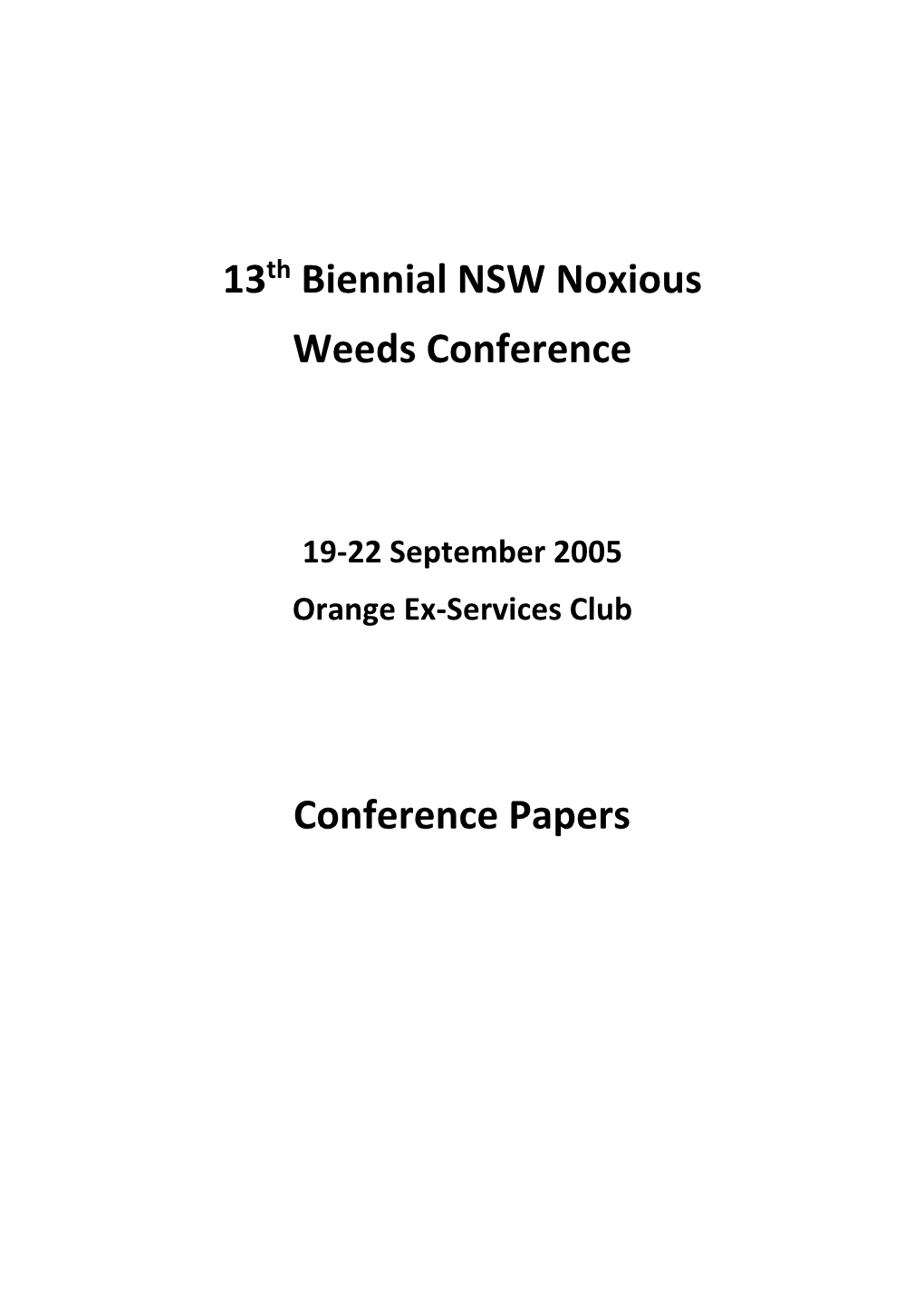 13Th Biennial NSW Noxious Weeds Conference