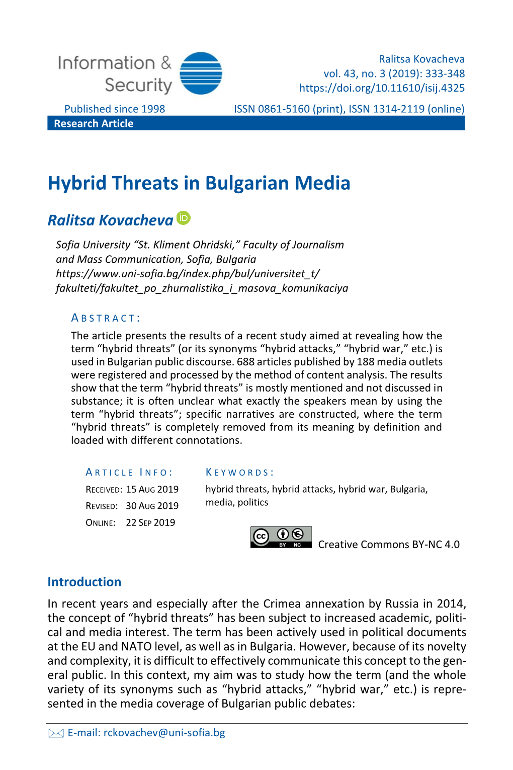 Hybrid Threats in Bulgarian Media