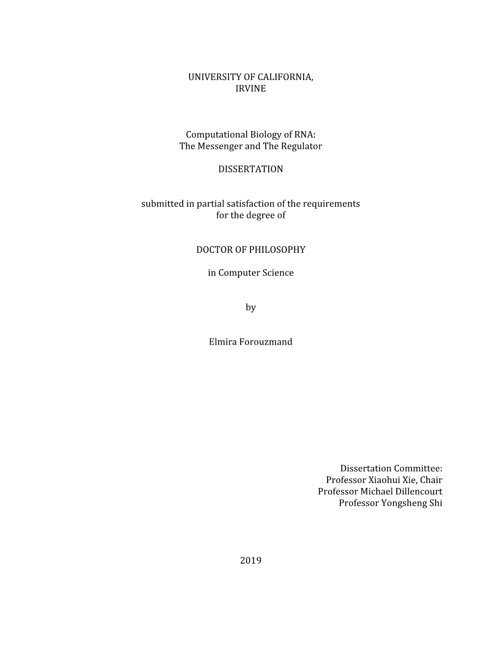 The Messenger and the Regulator DISSERTATION Submitted in Partial