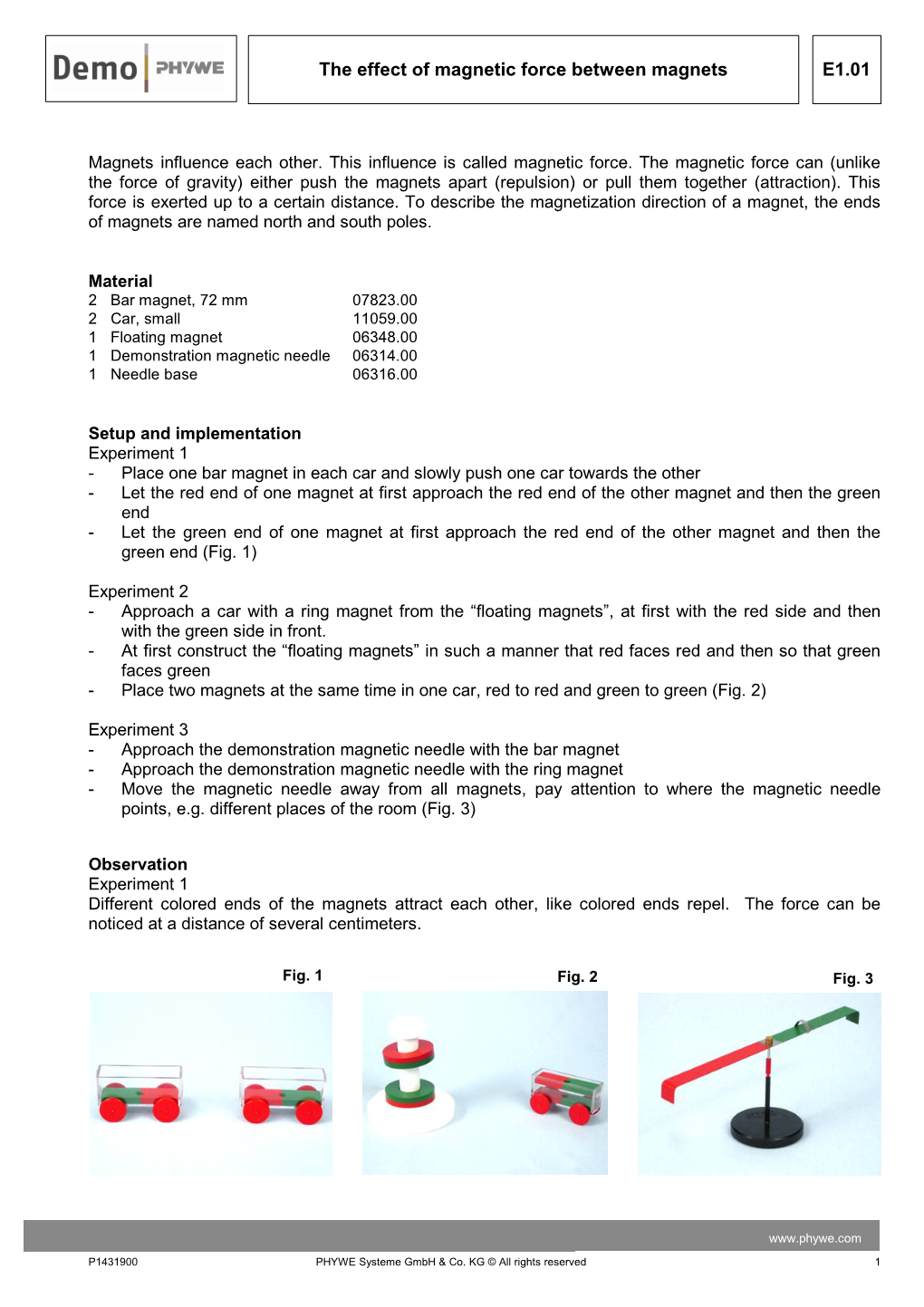 E1.01 the Effect of Magnetic Force Between Magnets