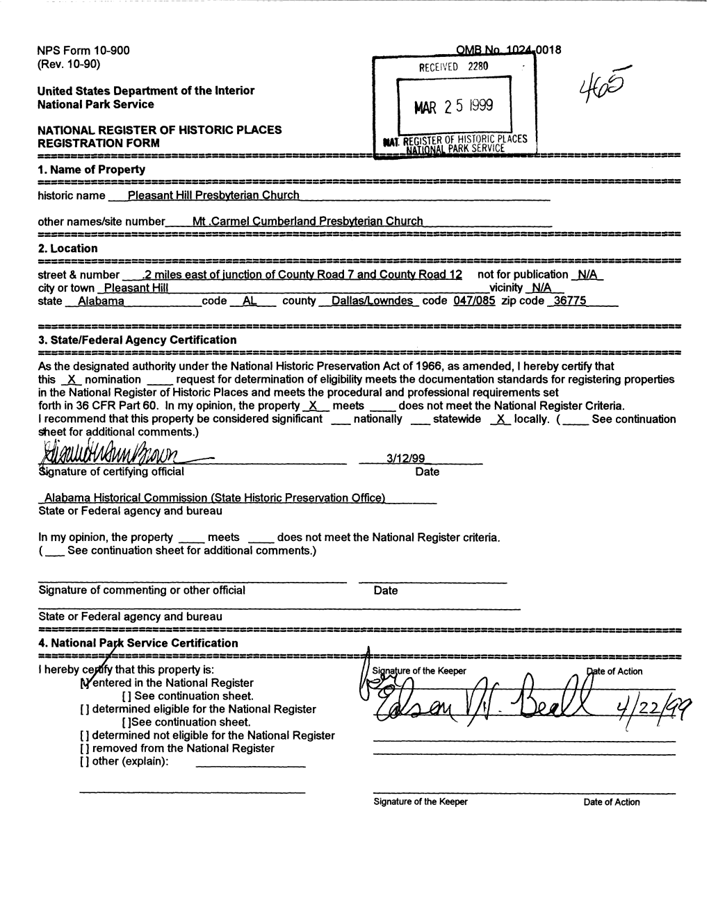 MAR 2 5 1999 NATIONAL REGISTER of HISTORIC PLACES REGISTRATION FORM Wl>Ittl REGISTER-——" OFPARK HISTORIC SERVICE PLACES