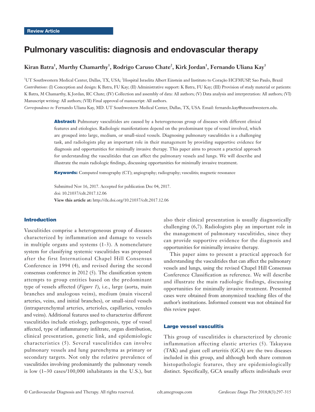 Pulmonary Vasculitis: Diagnosis and Endovascular Therapy