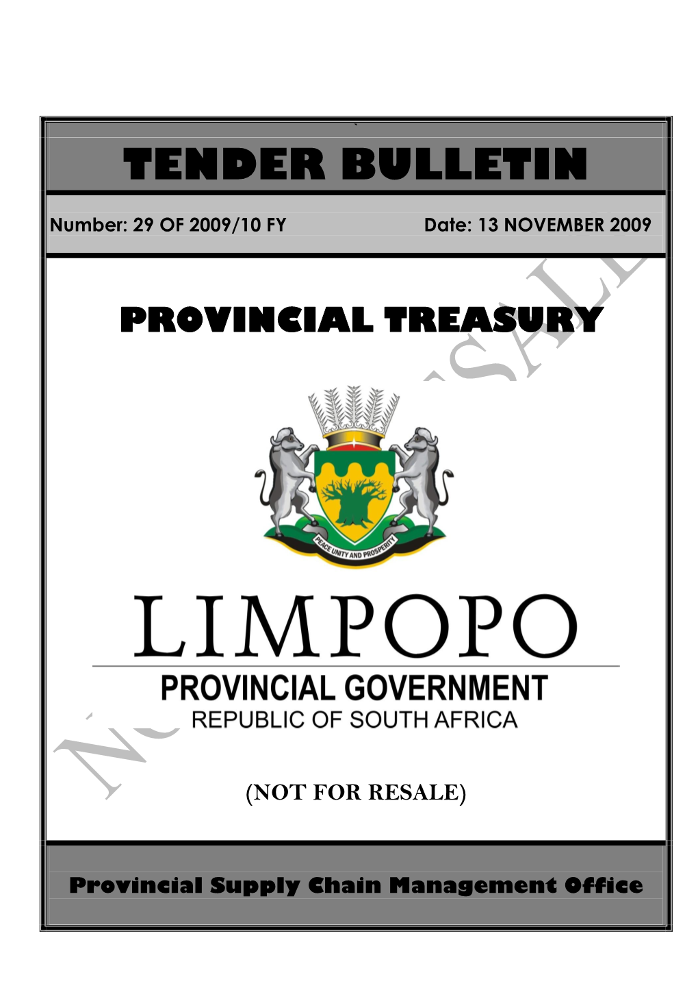 Tender Bulletin 13 November 2009