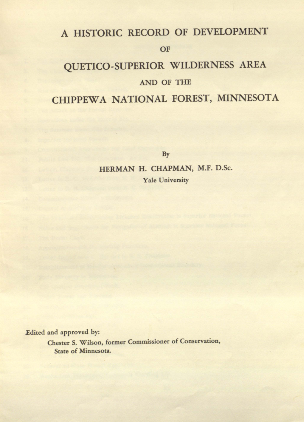 A Historic Record of Development Chippewa National Forest, Minnesota