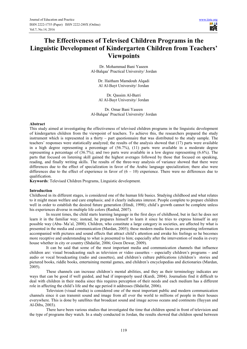 The Effectiveness of Televised Children Programs in the Linguistic Development of Kindergarten Children from Teachers’ Viewpoints