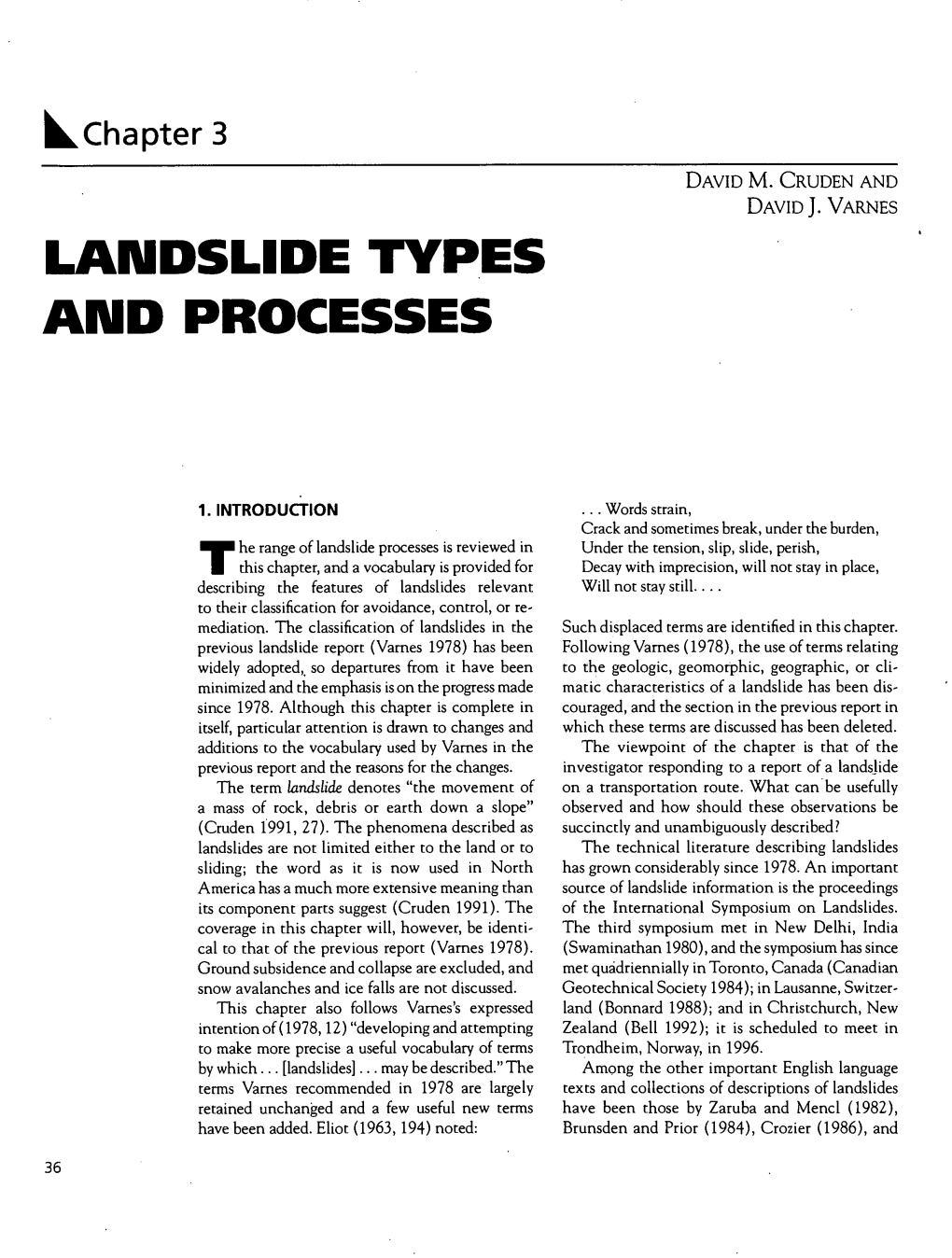 Landslide Typ Es and Processes