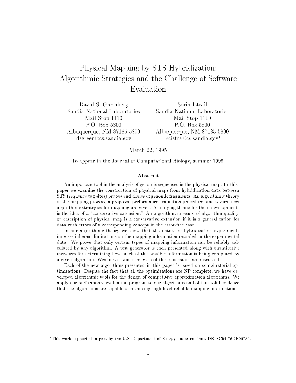 Physical Mapping by STS Hybridization: Algorithmic