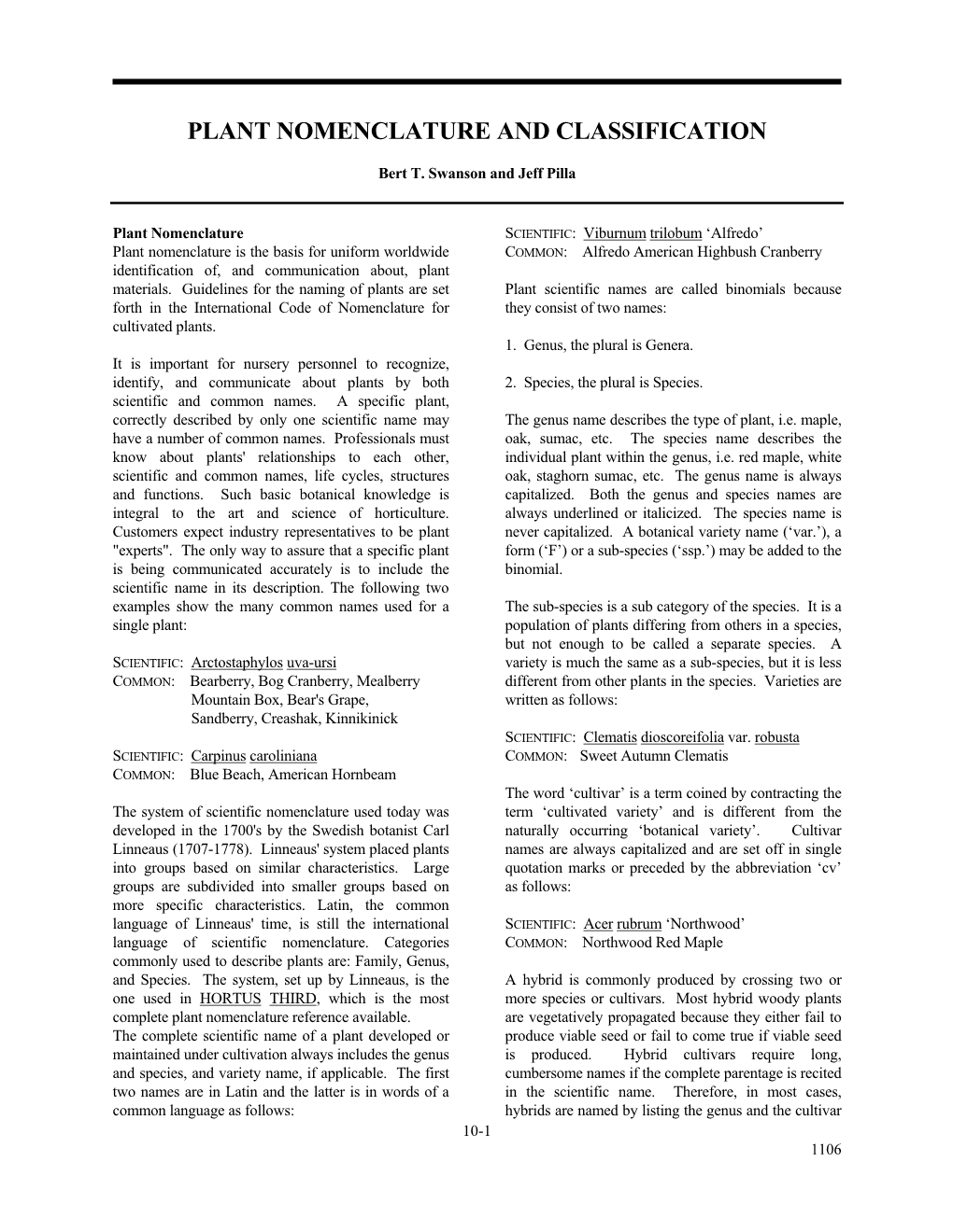 Plant Nomenclature and Classification