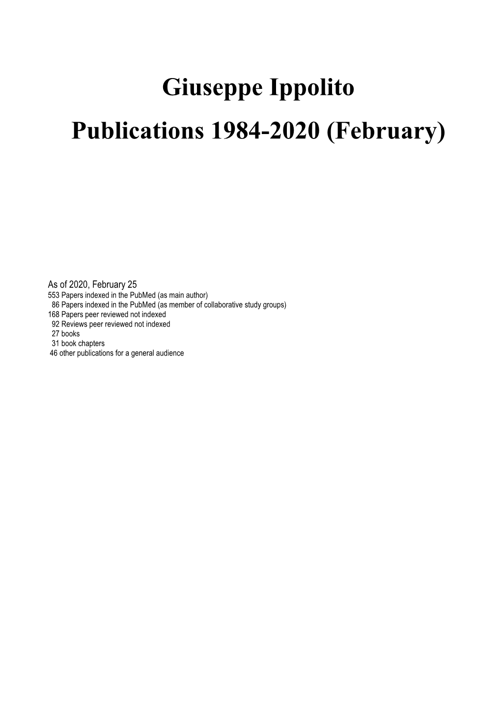 Giuseppe Ippolito Publications 1984-2020 (February)
