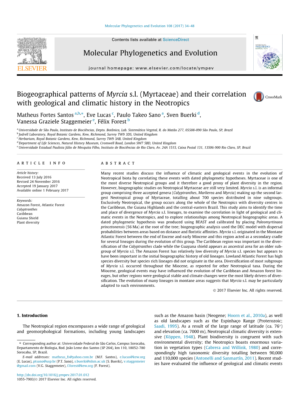 Biogeographical Patterns of Myrcia Sl (Myrtaceae)