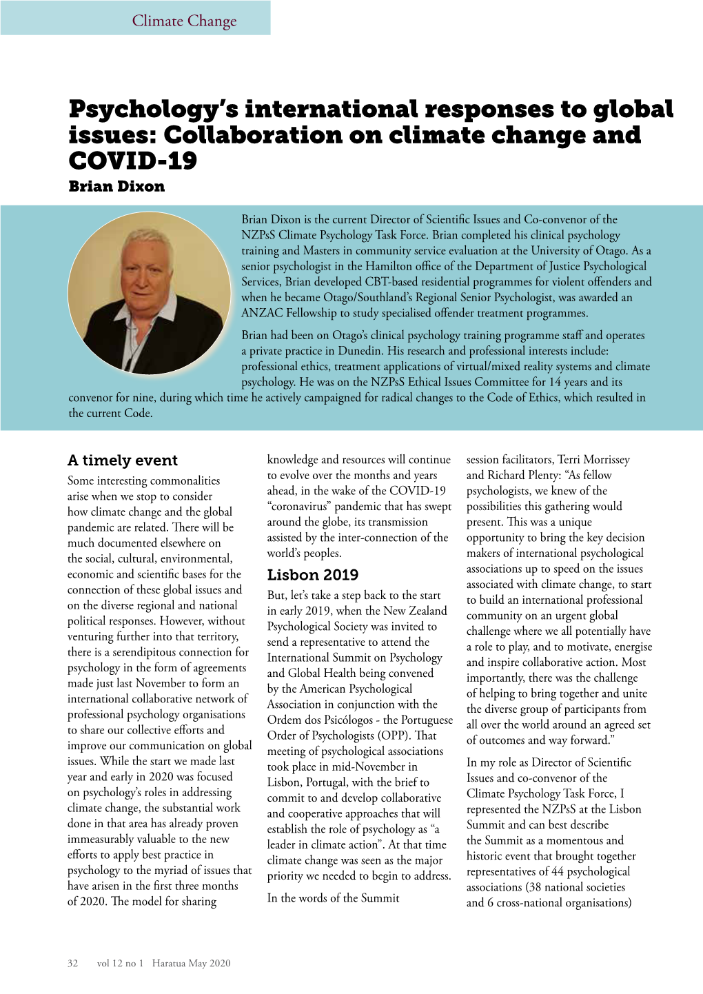 Collaboration on Climate Change and COVID-19 Brian Dixon