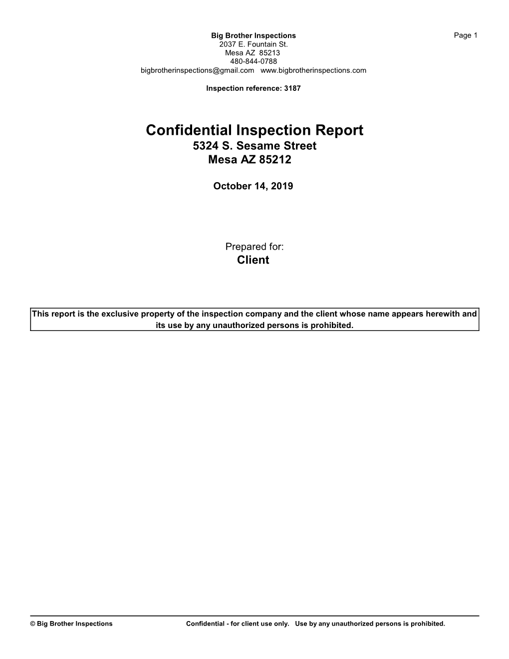 Confidential Inspection Report 5324 S