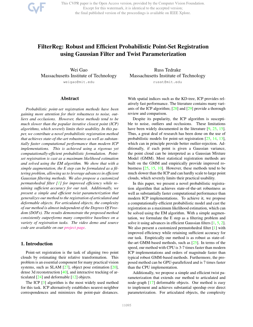 Filterreg: Robust and Efficient Probabilistic Point-Set Registration Using Gaussian Filter and Twist Parameterization