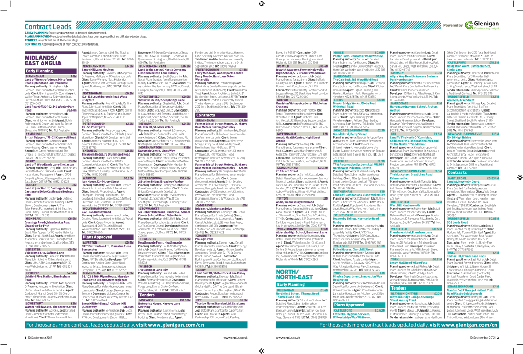 Contract Leads Powered by EARLY PLANNING Projects in Planning up to Detailed Plans Submitted