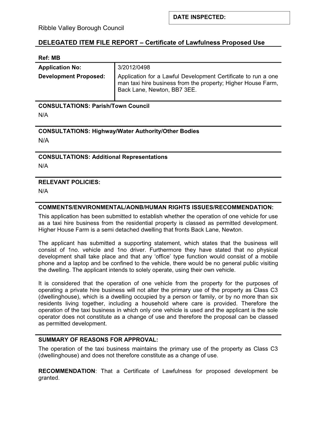 Ribble Valley Borough Council s14