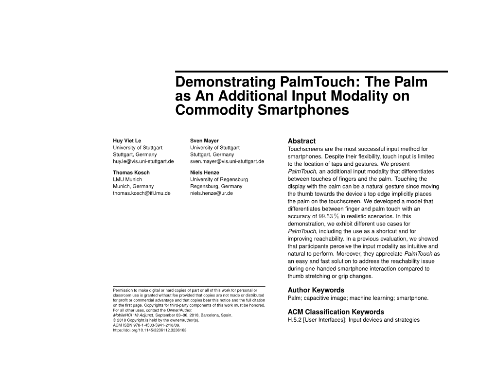 Demonstrating Palmtouch: the Palm As an Additional Input Modality on Commodity Smartphones