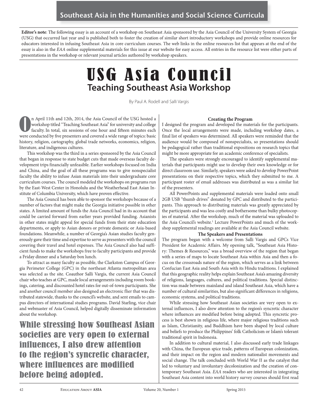 USG Asia Council Teaching Southeast Asia Workshop