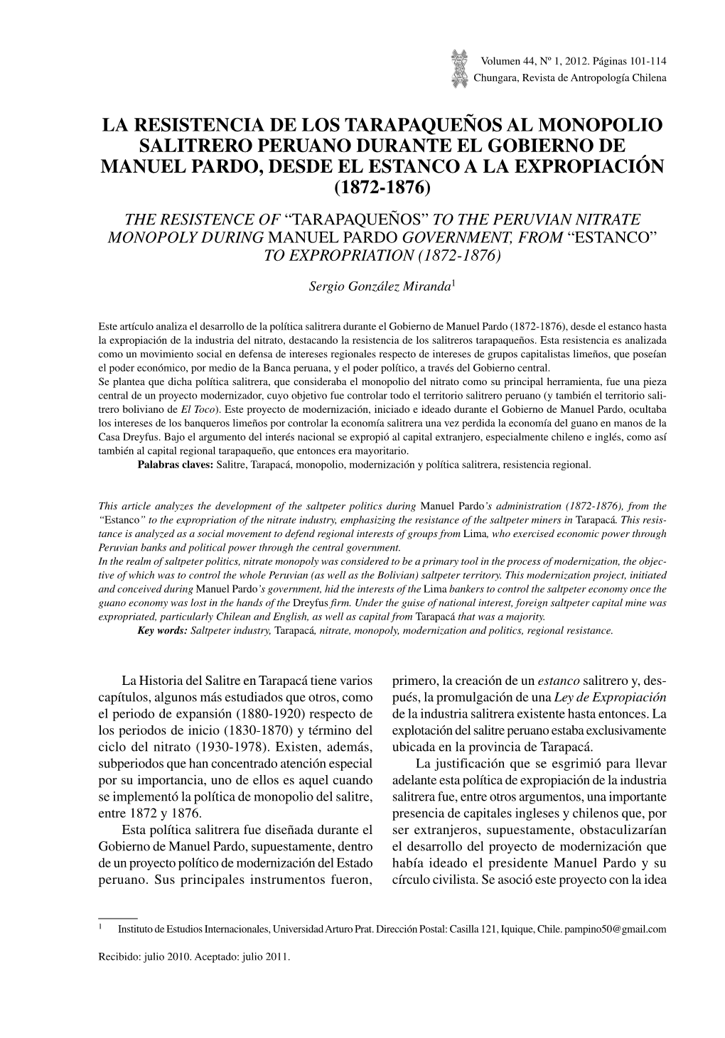 La Resistencia De Los Tarapaqueños Al Monopolio Salitrero Peruano