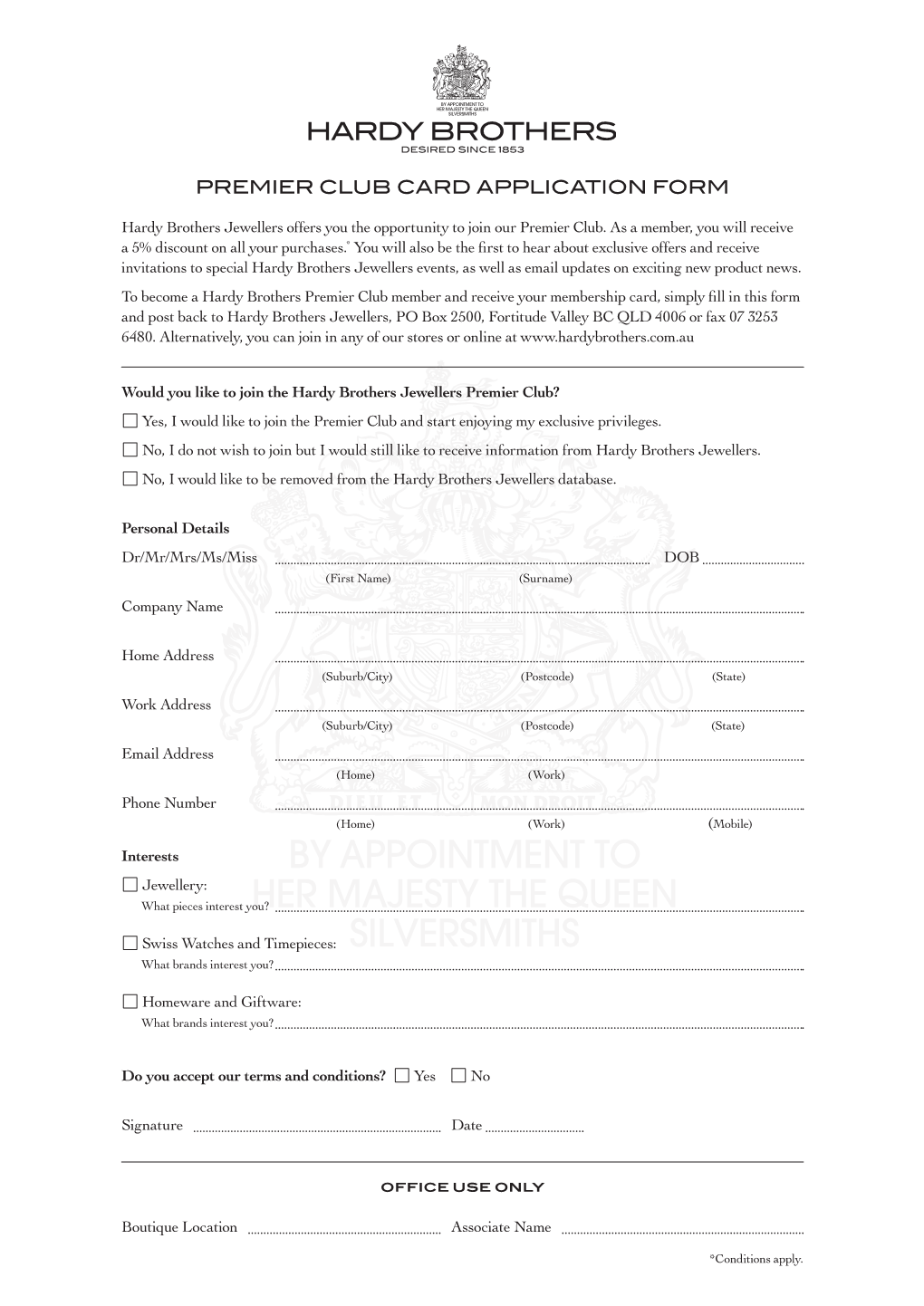 Premier Club Card Application Form