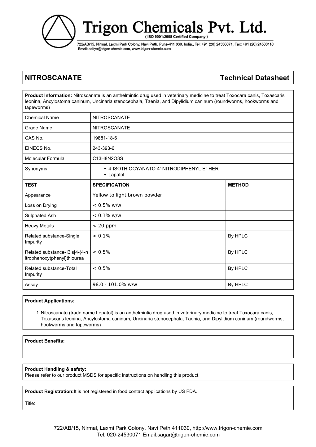 NITROSCANATE Technical Datasheet